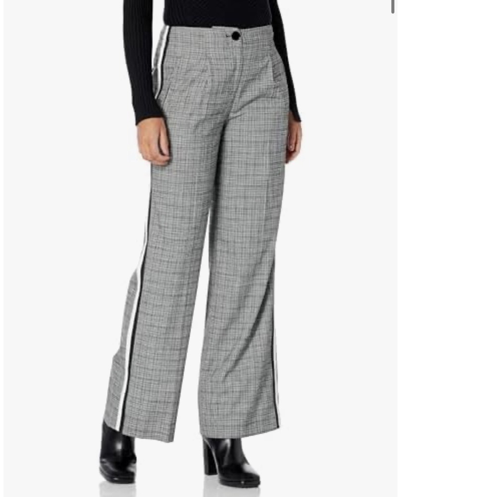 Karl Lagerfeld Paris Plaid Wide Leg‎ Pants Side Stripe sz 14 preppy old money
